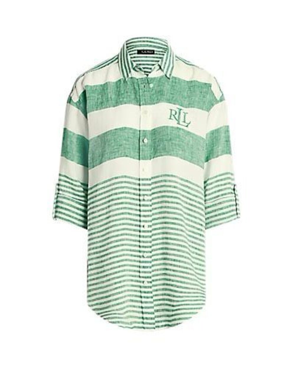 Lauren Ralph Lauren Oversized Striped Linen Shirt Green White Size M - Picture 12 of 12
